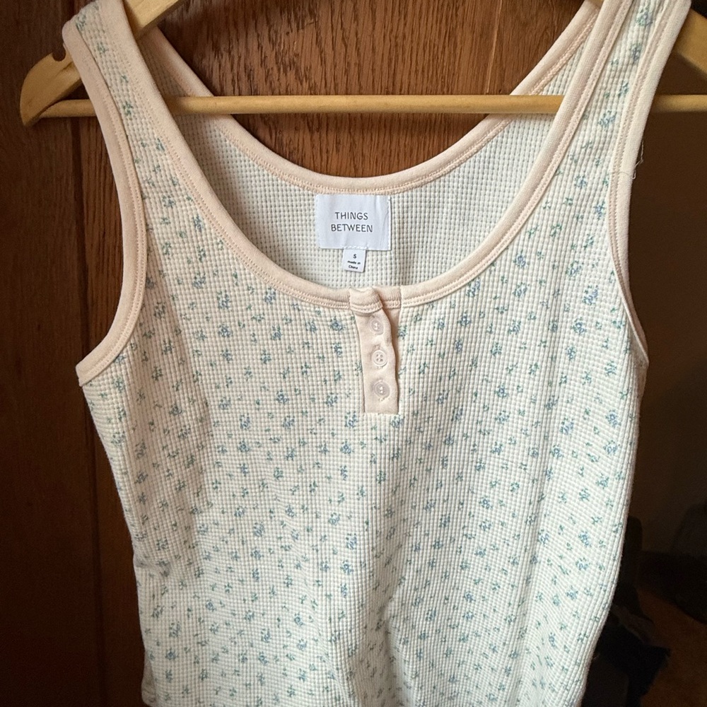 Things Between Cream and Blue Floral Ava tank top